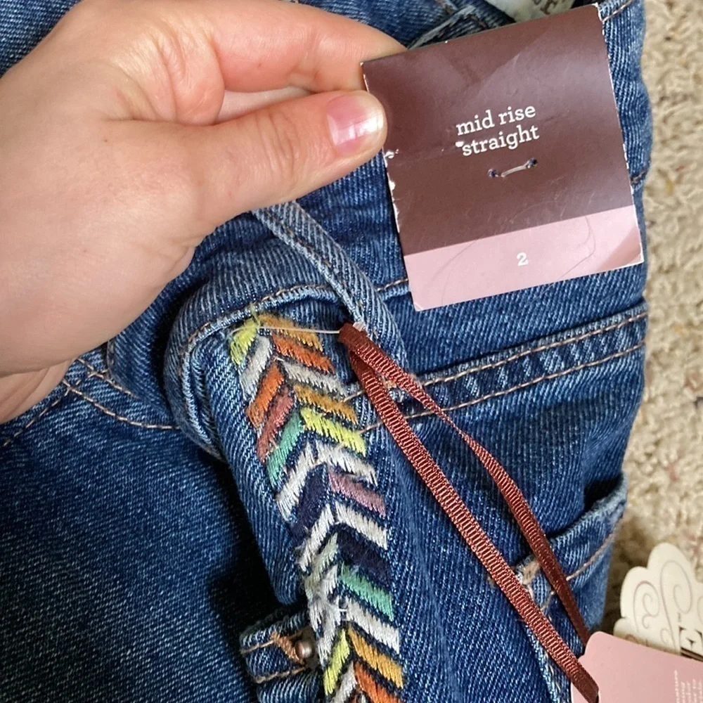Knox Rose Embroidered Side Stripe Jeans Women's 2 boho